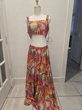 NWT Beach Riot Tropical Crop Top Maxi Skirt Set L/XL